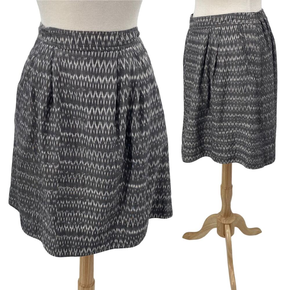 Eileen Fisher Mini Skirt A Line Pleated Organic Cotton Geometric Print Gray S